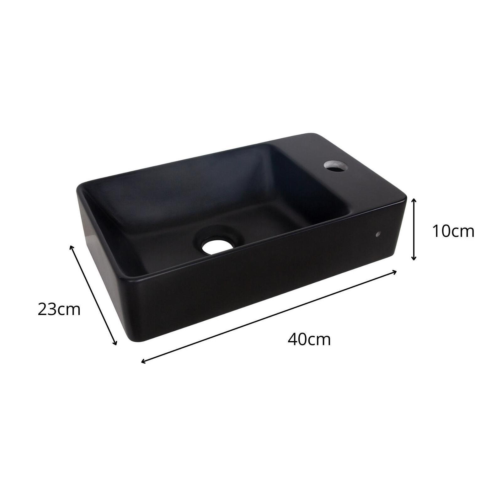 Vasque à suspendre ou à poser rectangulaire en résine noire 40x23cm