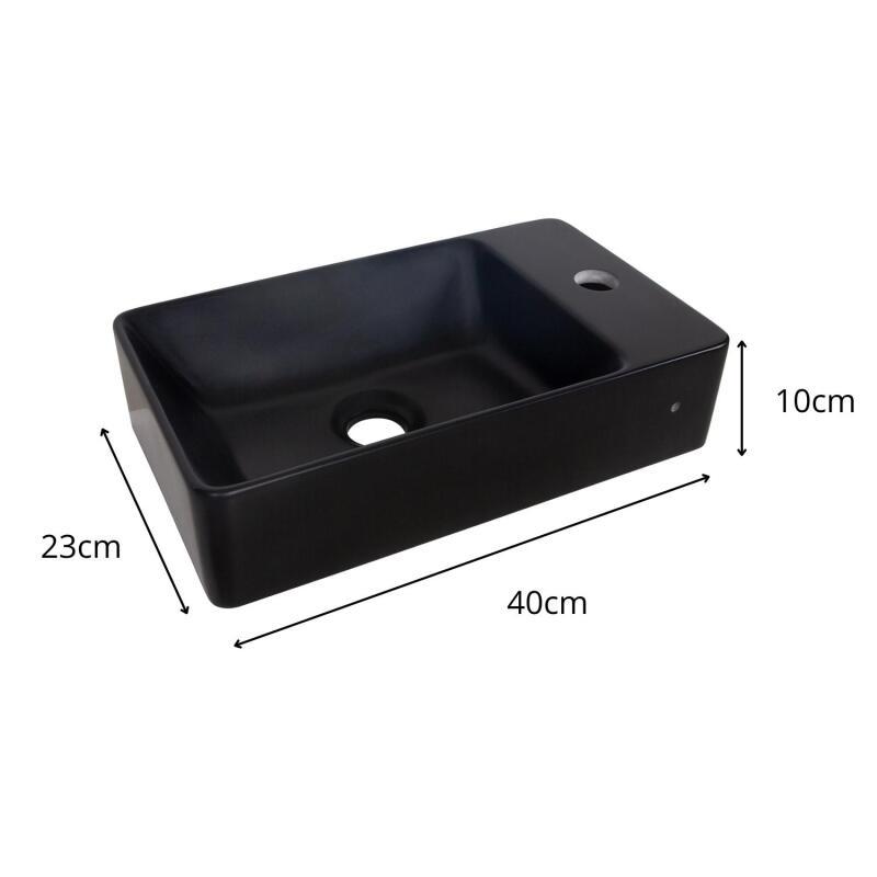 Vasque à suspendre ou à poser rectangulaire en résine noire 40x23cm