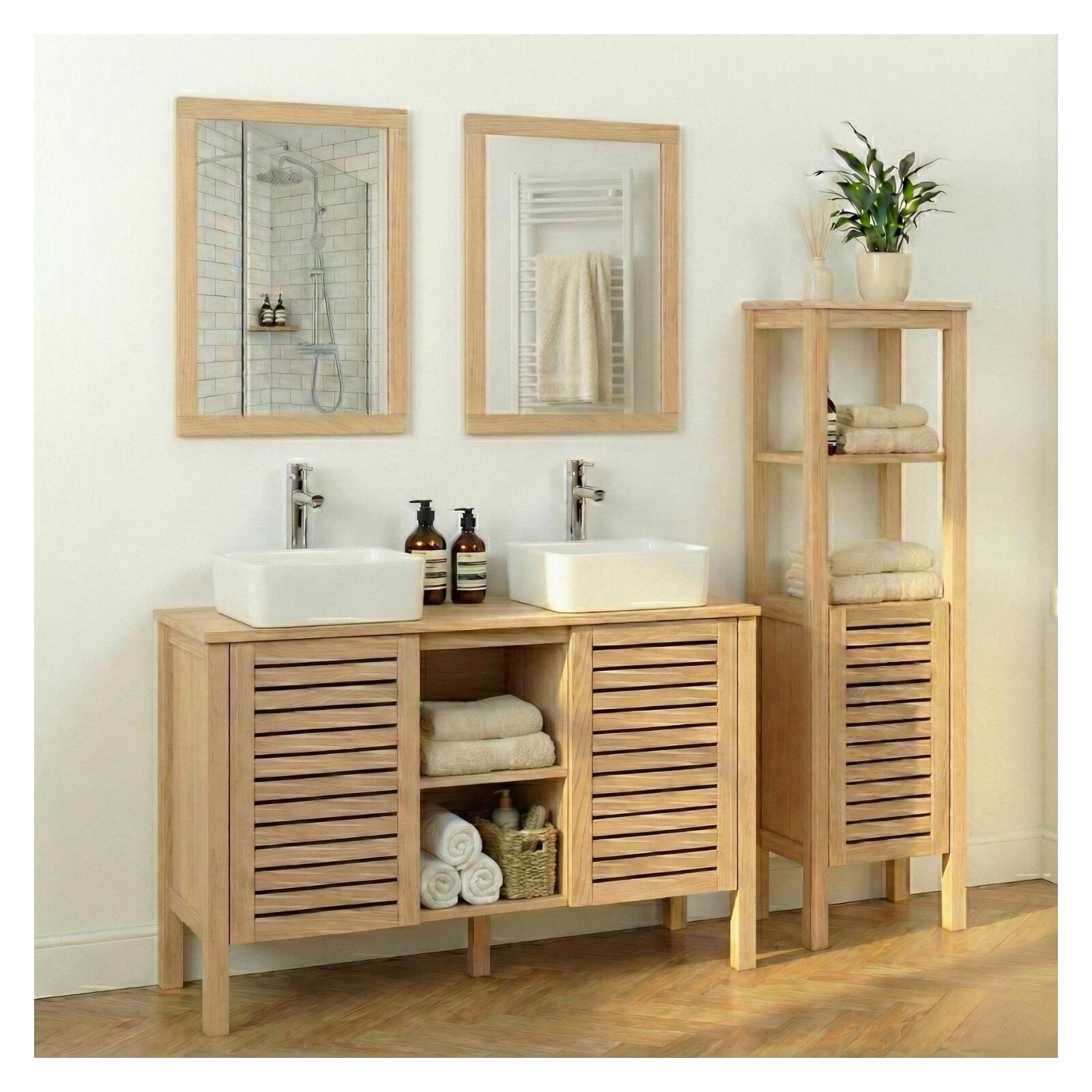 Meuble double vasque sur pieds en chêne naturel 120 cm