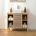 Meuble simple vasque sur pieds en chêne naturel 90 cm