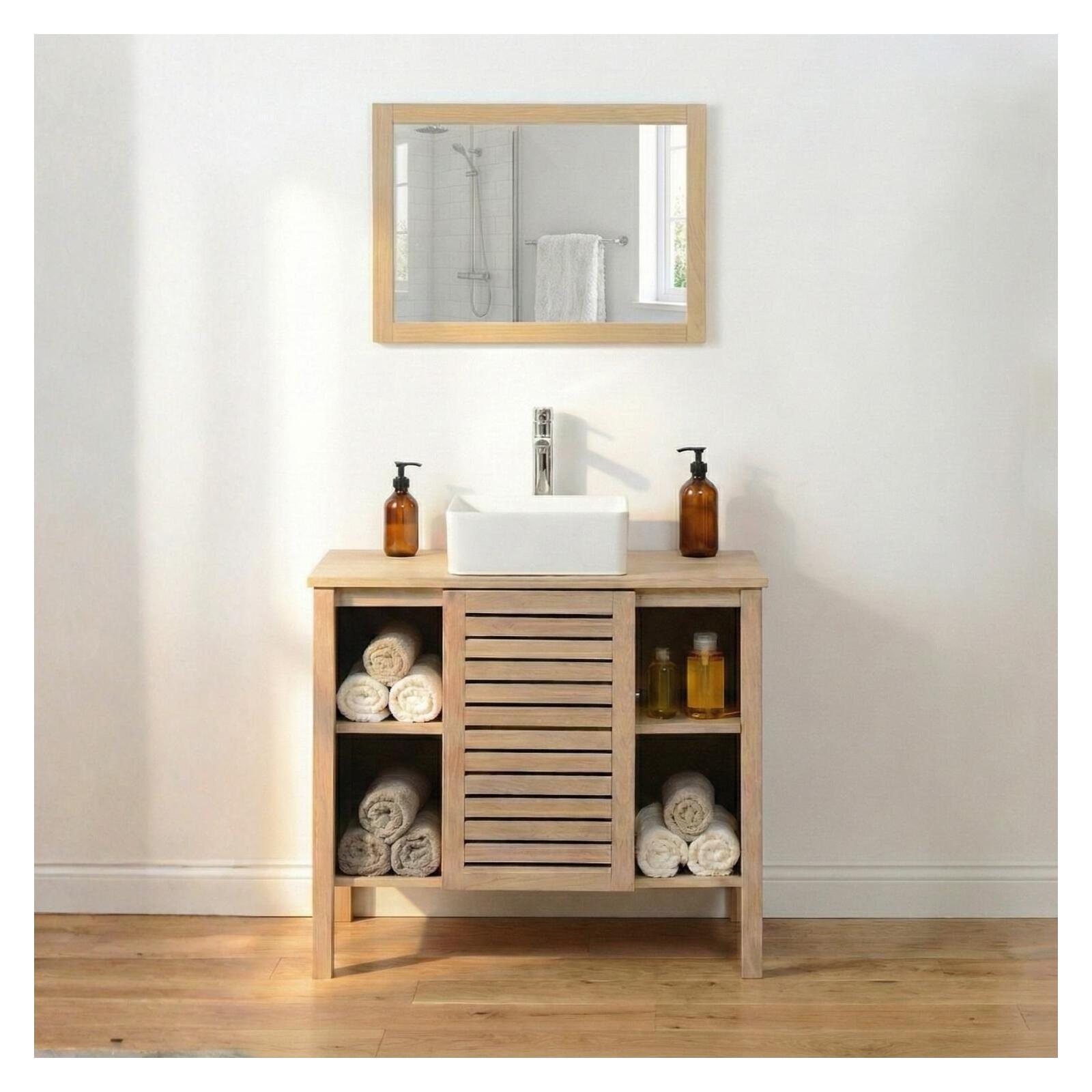 Meuble simple vasque sur pieds en chêne naturel 90 cm