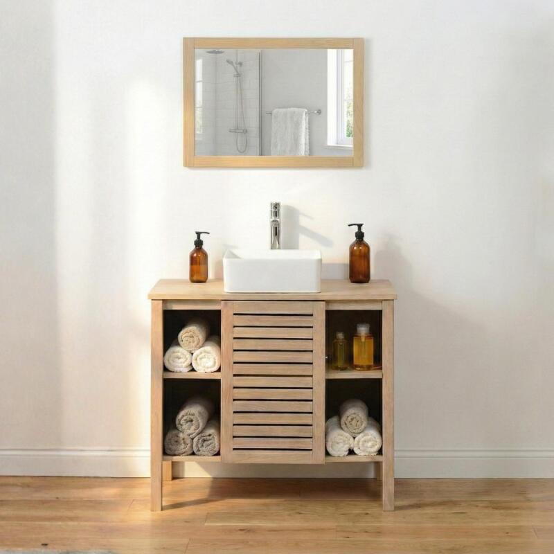 Meuble simple vasque sur pieds en chêne naturel 90 cm