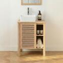 Meuble simple vasque sur pieds en chêne naturel 60 cm