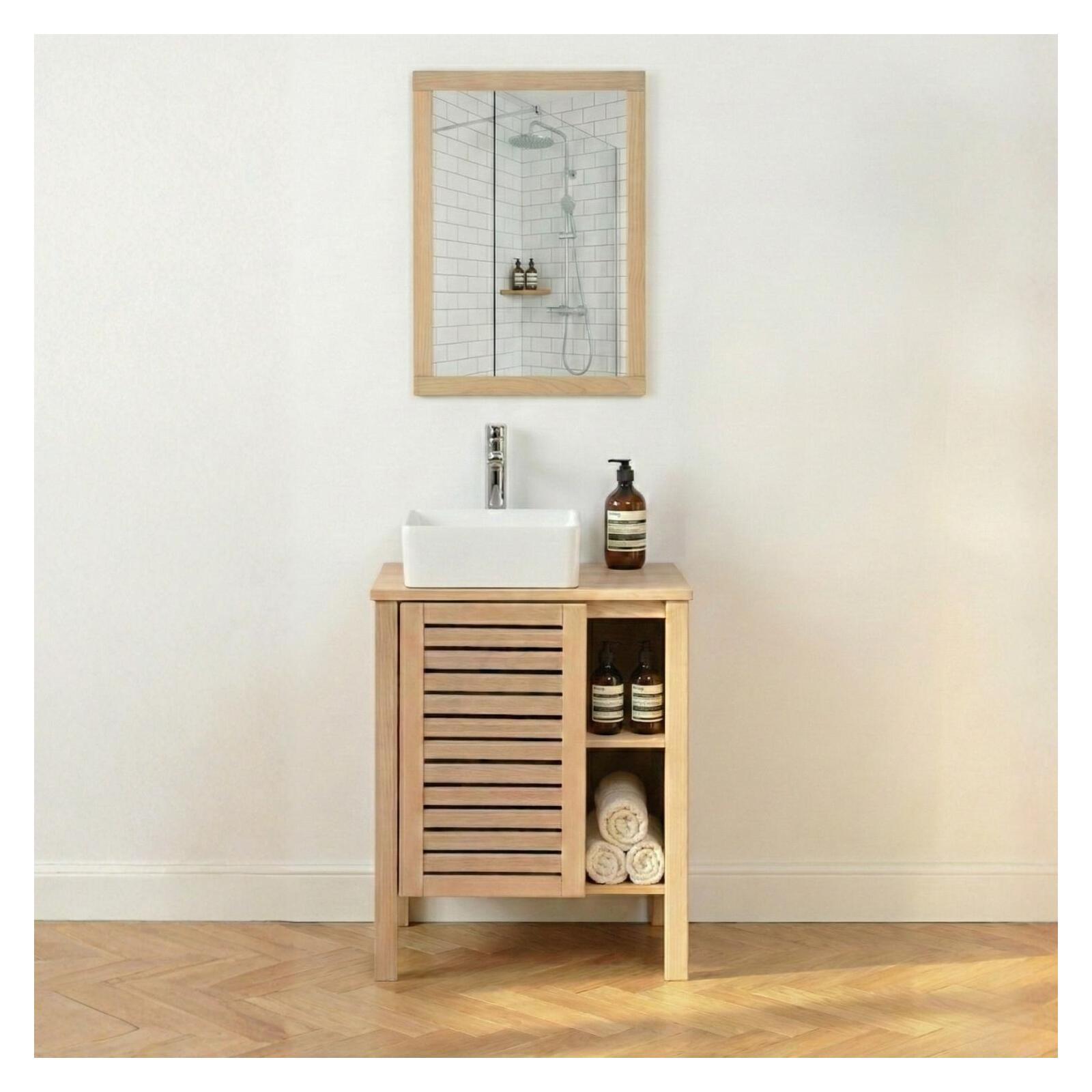 Meuble simple vasque sur pieds en chêne naturel 60 cm