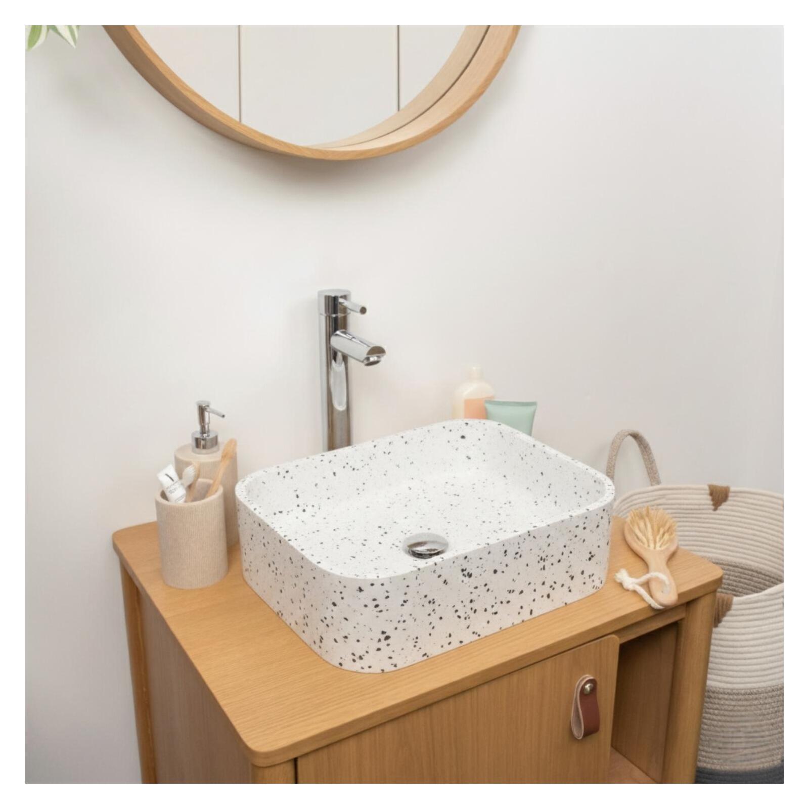 Vasque à poser rectangle en terrazzo blanc 45x38cm