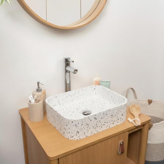 Vasque à poser rectangle en terrazzo blanc 45x38cm