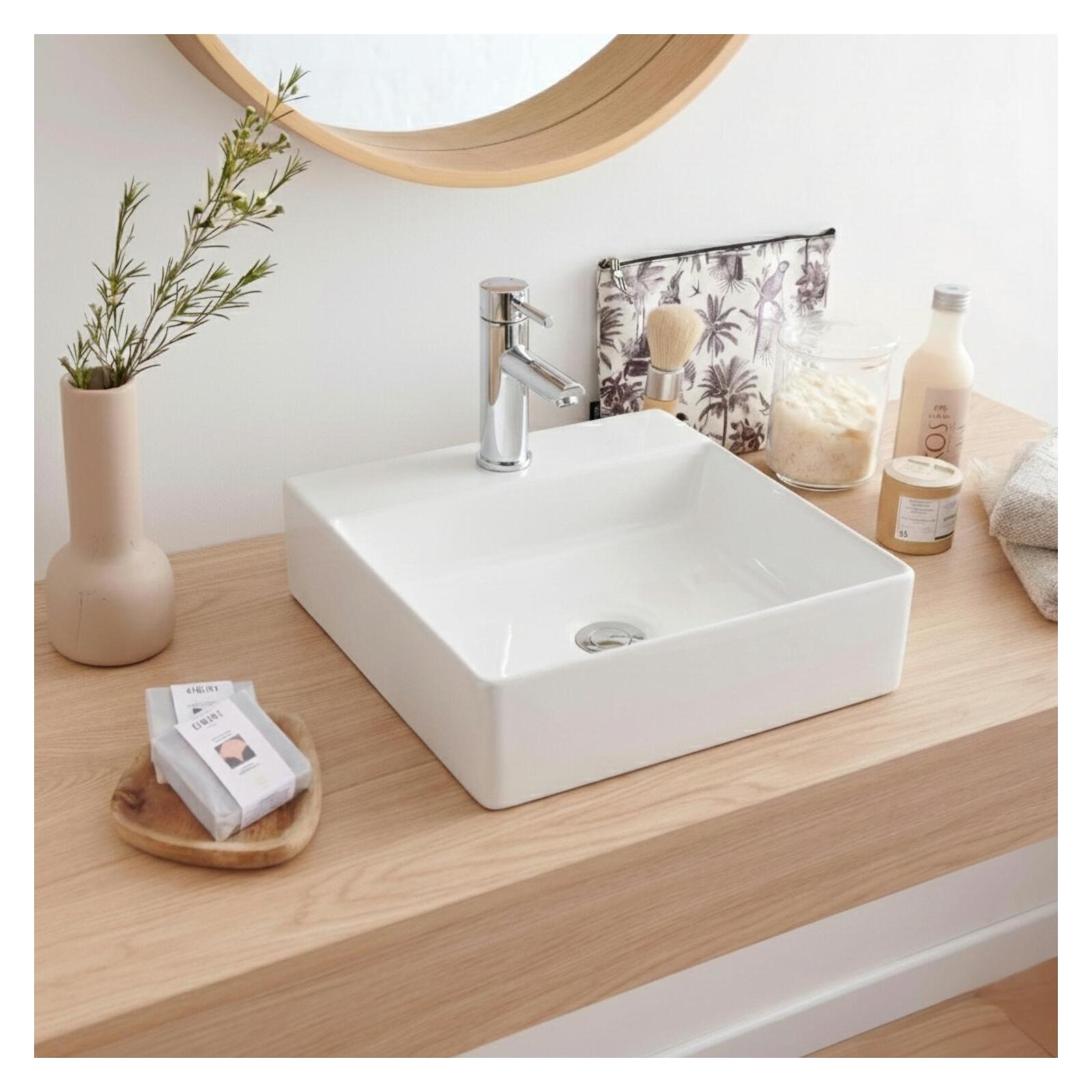 Vasque à poser ou à suspendre carrée en céramique 40cm