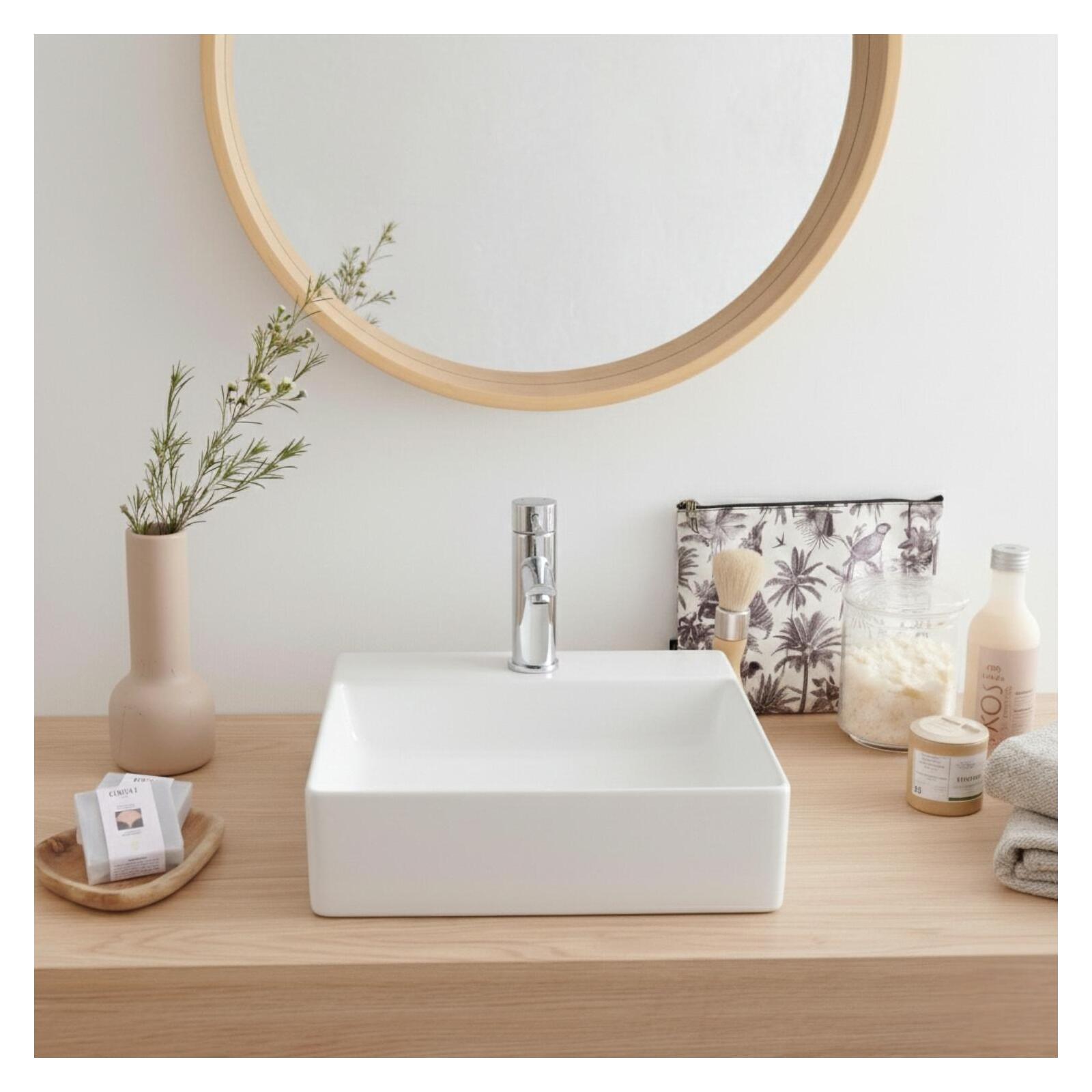 Vasque à poser ou à suspendre carrée en céramique 40cm