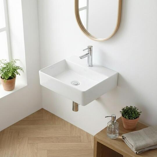 Vasque à poser ou à suspendre carrée en céramique 40cm