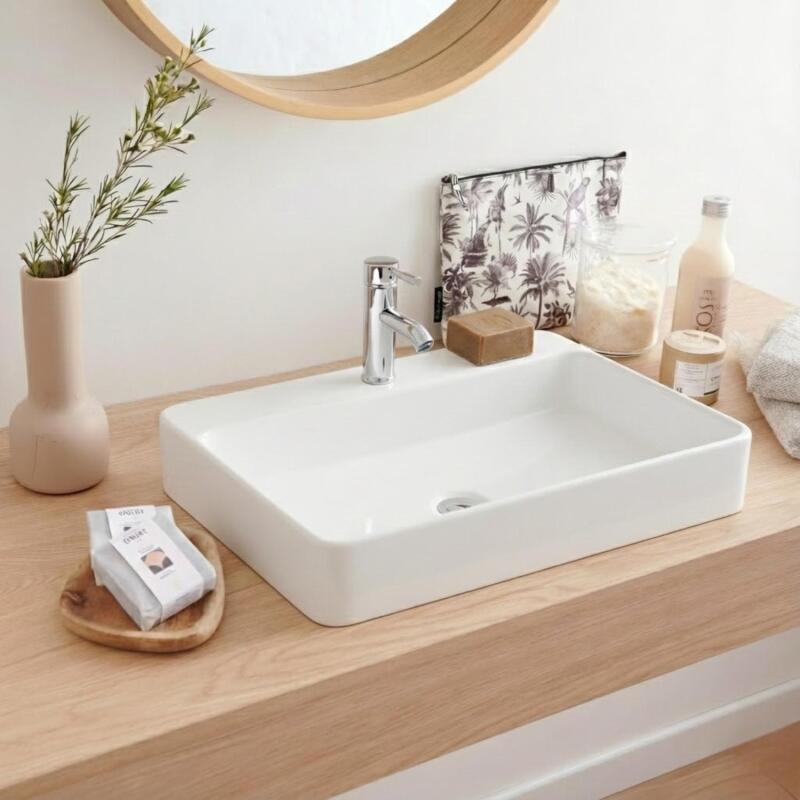 Vasque à poser ou à suspendre rectangle en céramique 60x49cm