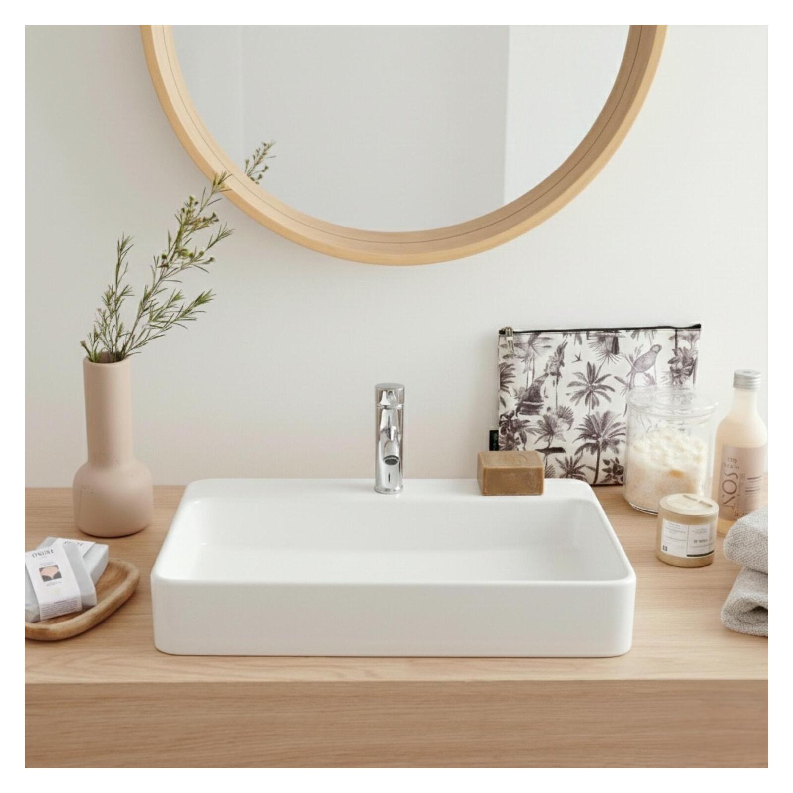 Vasque à poser ou à suspendre rectangle en céramique 60x49cm