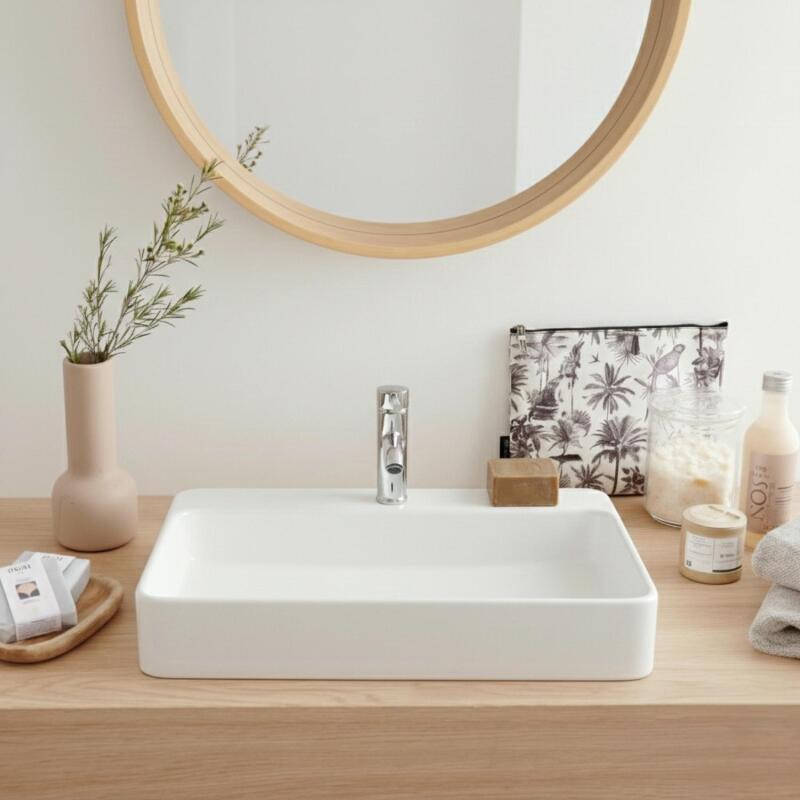 Vasque à poser ou à suspendre rectangle en céramique 60x49cm