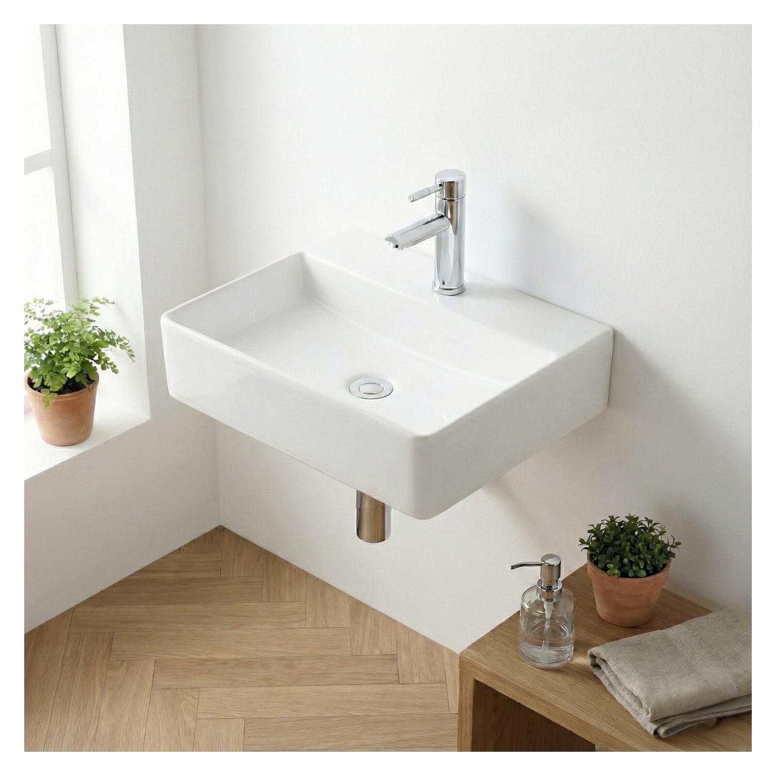 Vasque à poser ou à suspendre rectangle en céramique 60x49cm