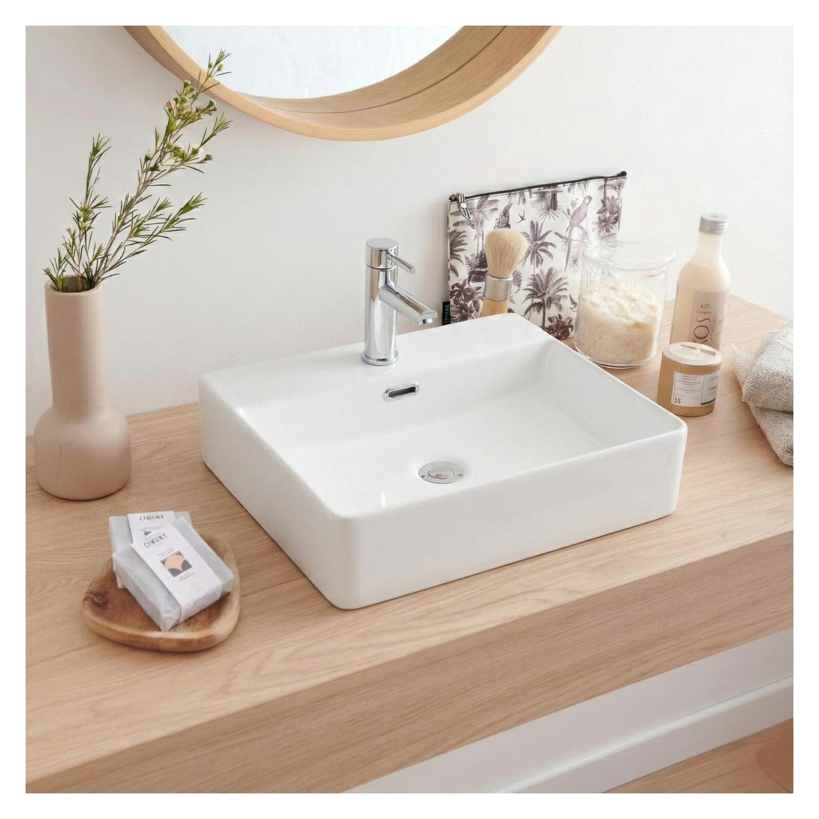 Vasque à poser ou à suspendre rectangle en céramique 50x42cm