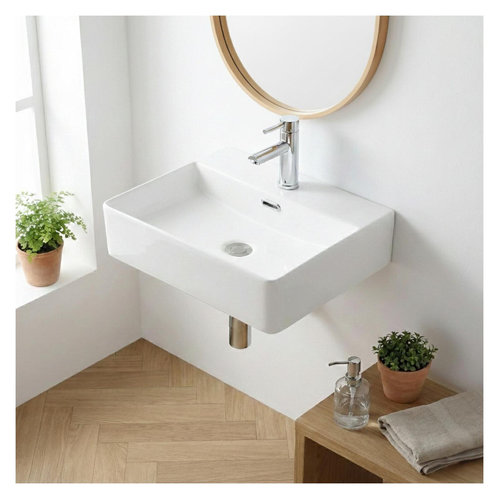 Vasque à poser ou à suspendre rectangle en céramique 50x42cm