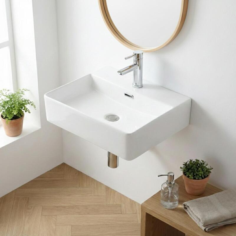 Vasque à poser ou à suspendre rectangle en céramique 50x42cm