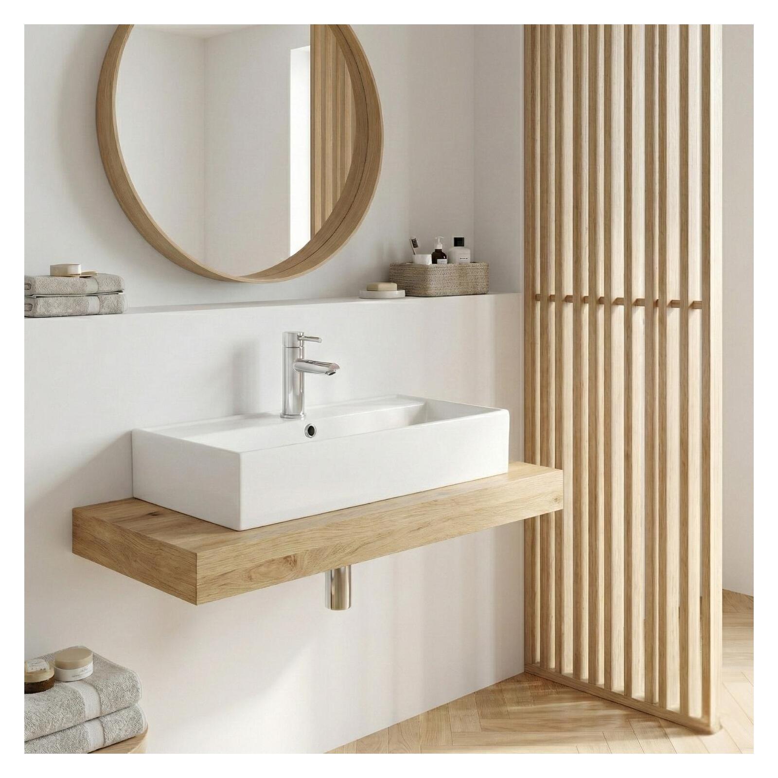 Vasque à poser ou suspendre rectangle en céramique blanche 65x31cm