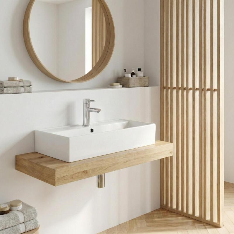 Vasque à poser ou suspendre rectangle en céramique blanche 65x31cm