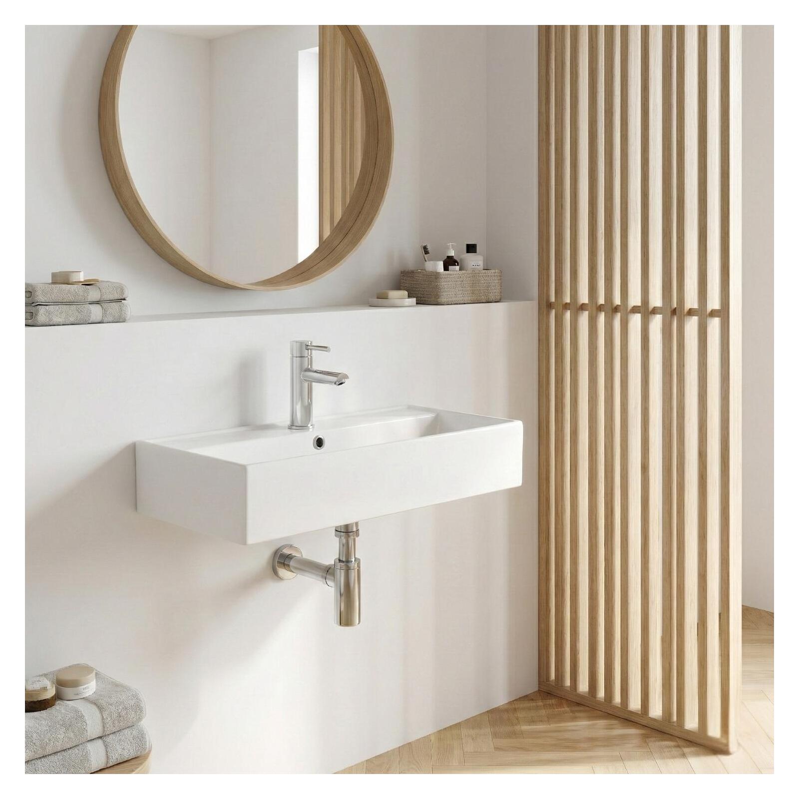 Vasque à poser ou suspendre rectangle en céramique blanche 65x31cm