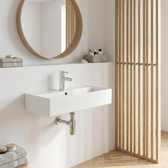 Vasque à poser ou suspendre rectangle en céramique blanche 65x31cm