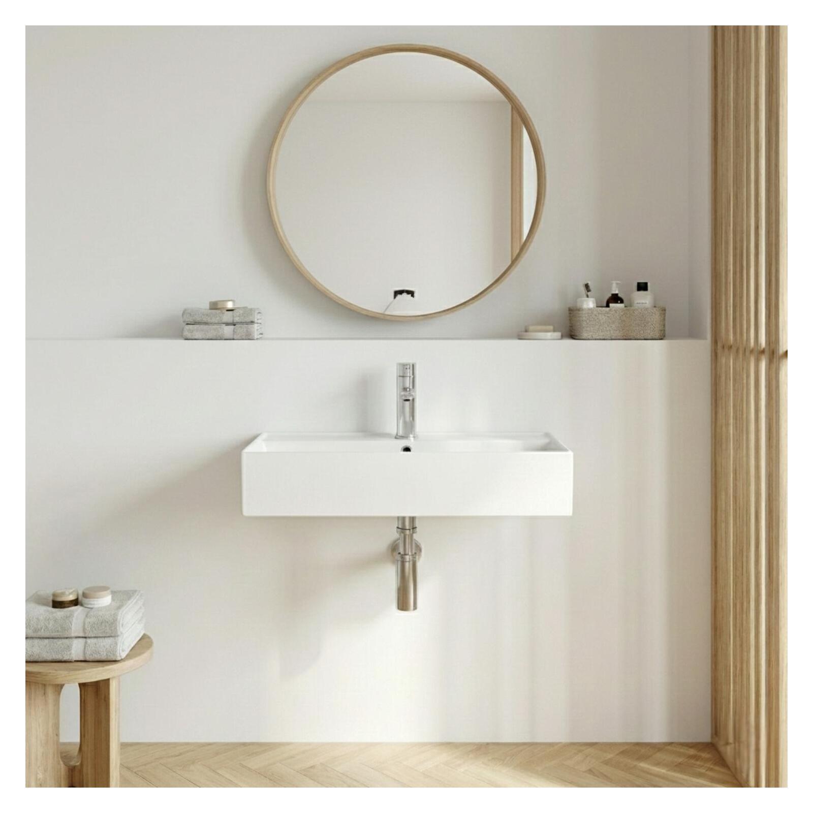 Vasque à poser ou suspendre rectangle en céramique blanche 65x31cm