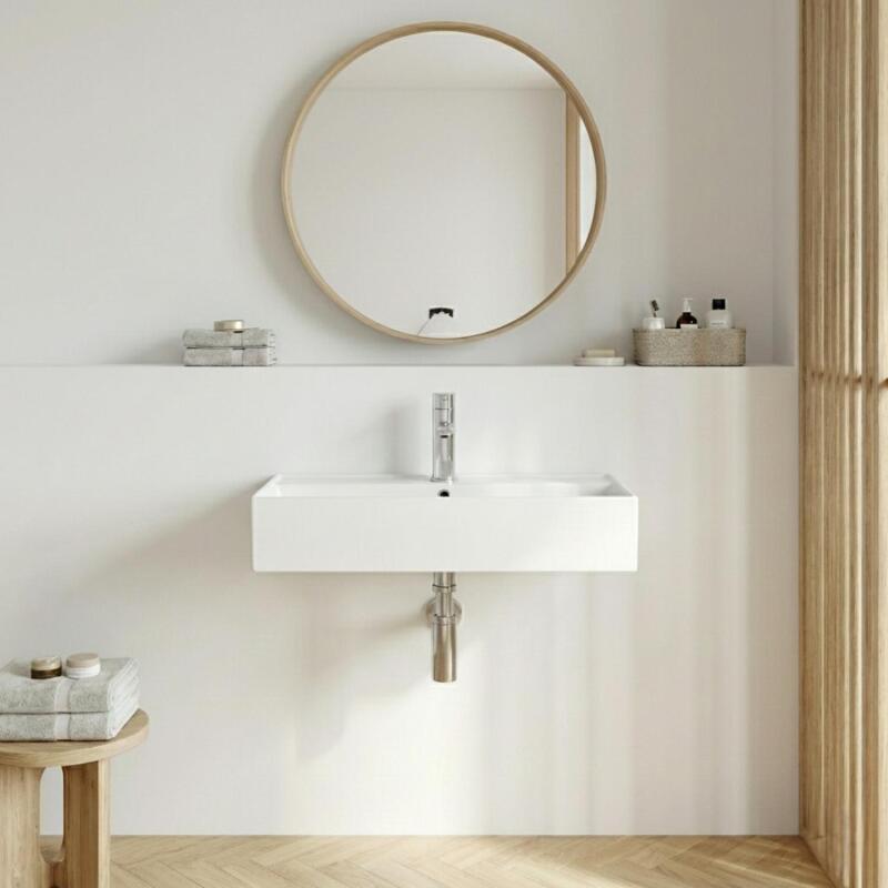 Vasque à poser ou suspendre rectangle en céramique blanche 65x31cm