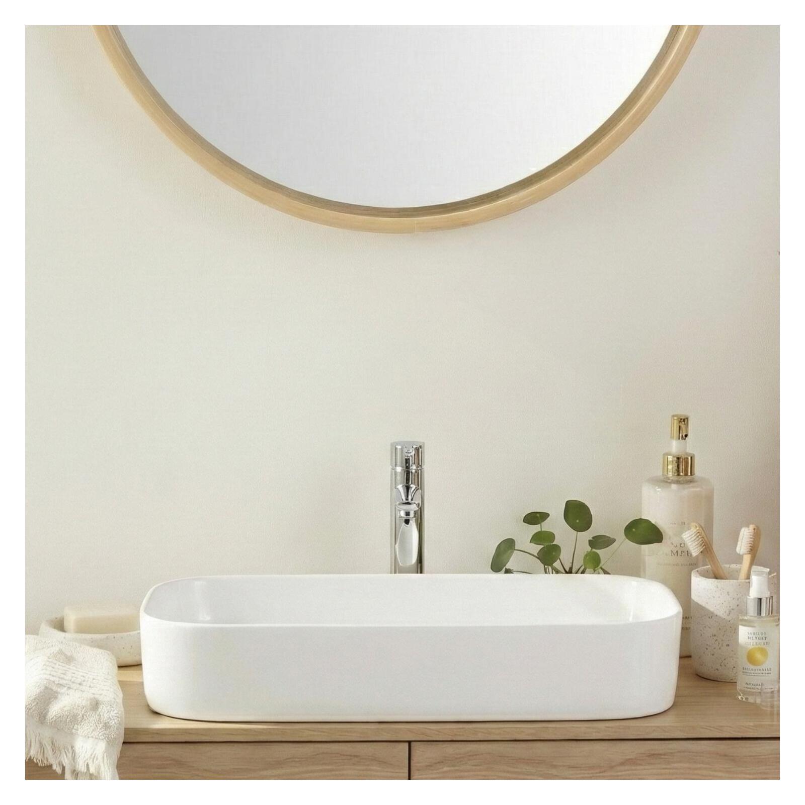 Vasque à poser rectangle en céramique blanche 75x39cm