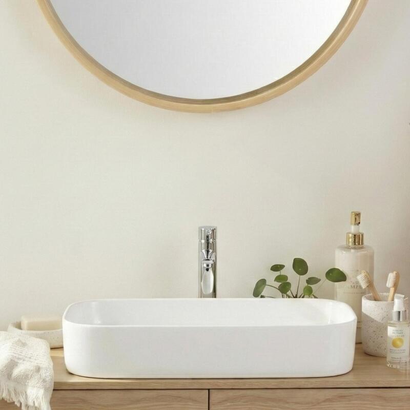 Vasque à poser rectangle en céramique blanche 75x39cm