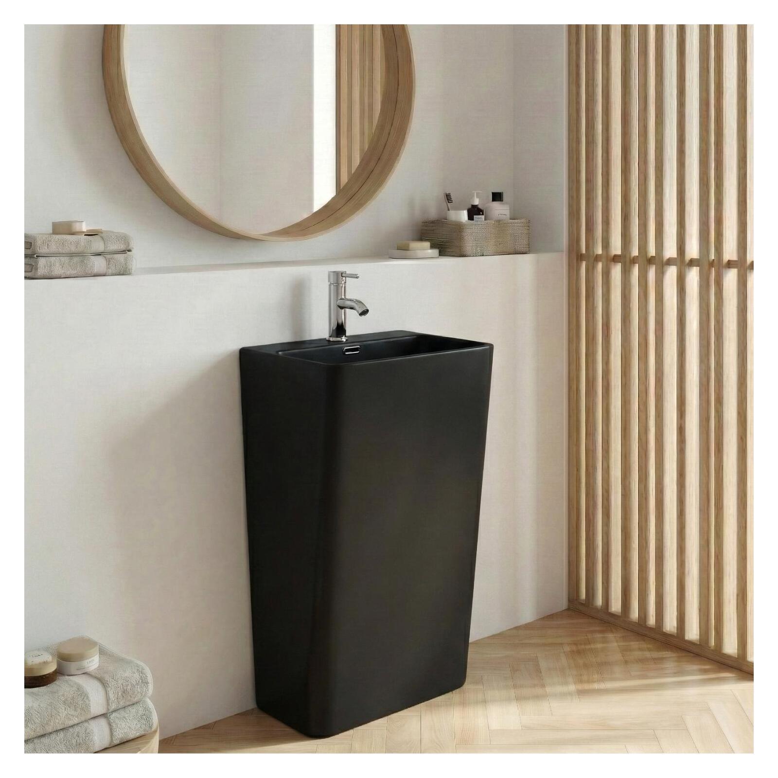 Lavabo colonne en céramique noire 46x85x34cm