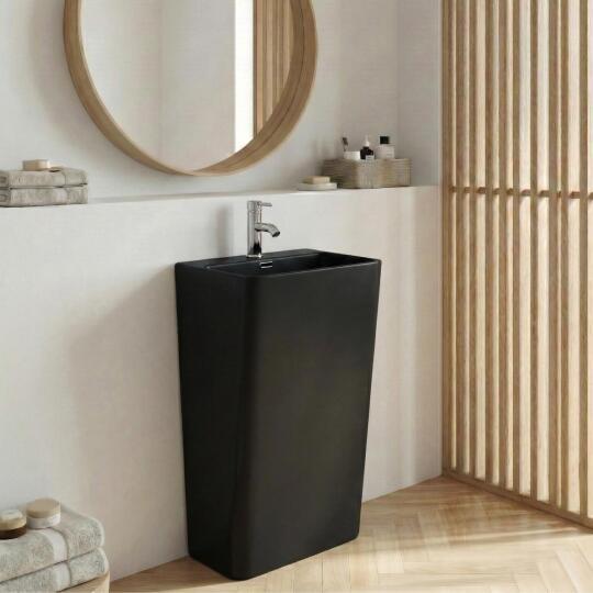 Lavabo colonne en céramique noire 46x85x34cm