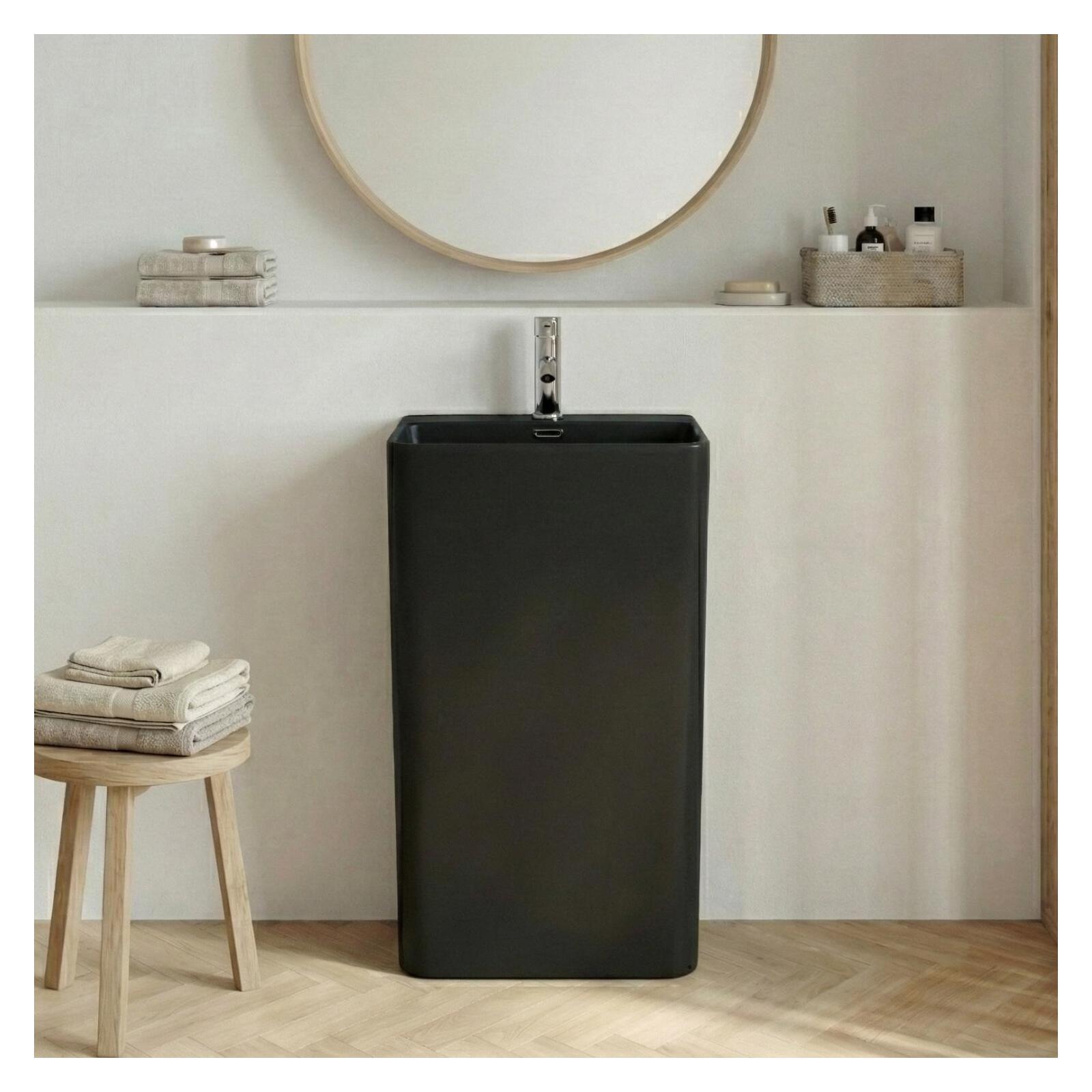 Lavabo colonne en céramique noire 46x85x34cm
