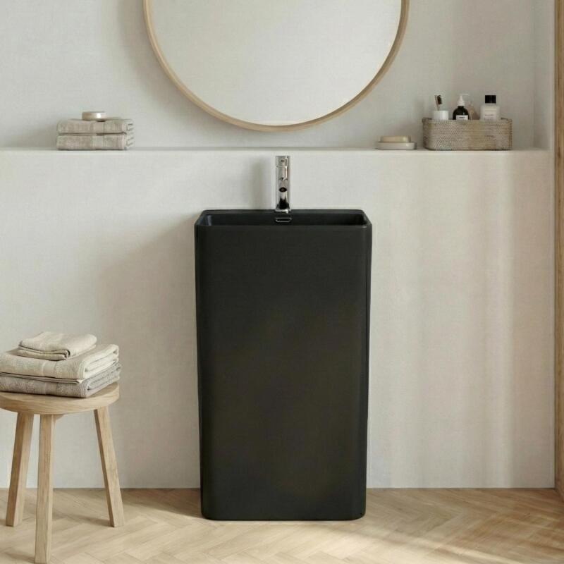 Lavabo colonne en céramique noire 46x85x34cm