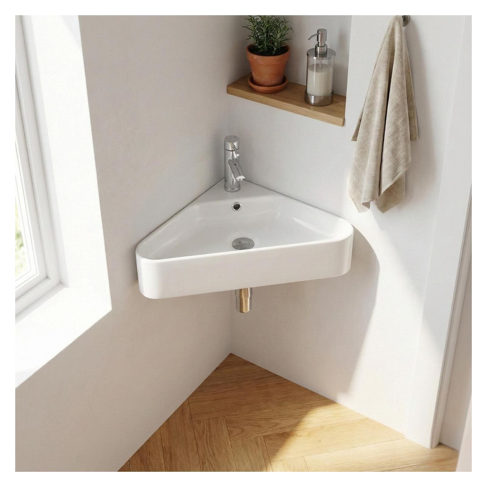 Vasque à suspendre d'angle en céramique blanche 42,5cm