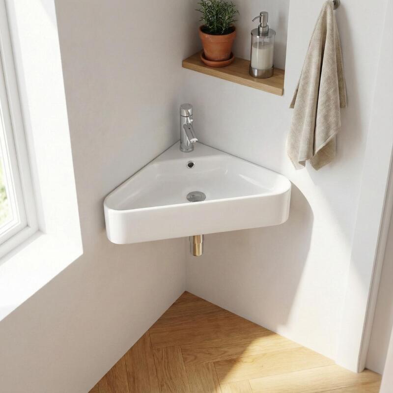 Vasque à suspendre d'angle en céramique blanche 42,5cm