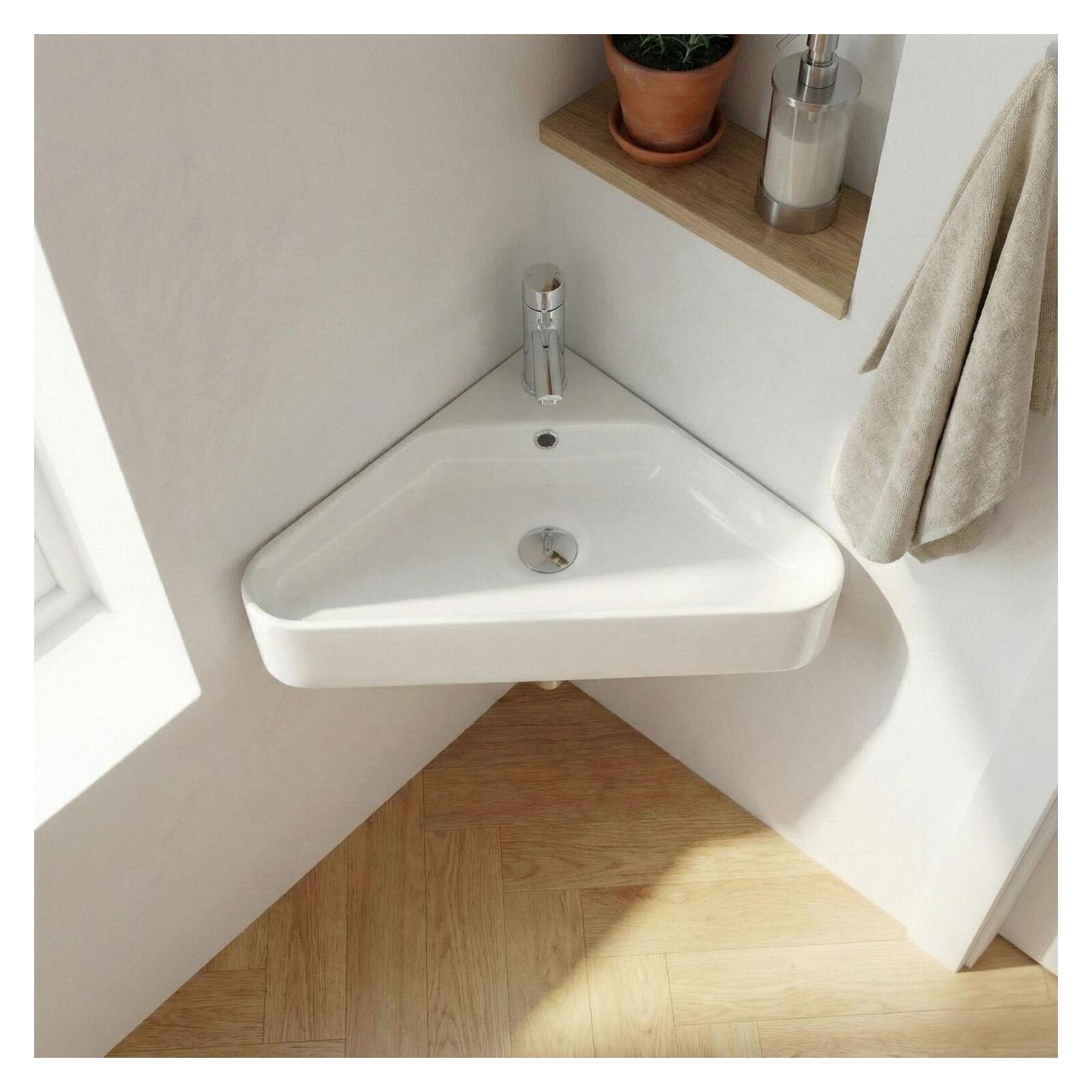 Vasque à suspendre d'angle en céramique blanche 42,5cm