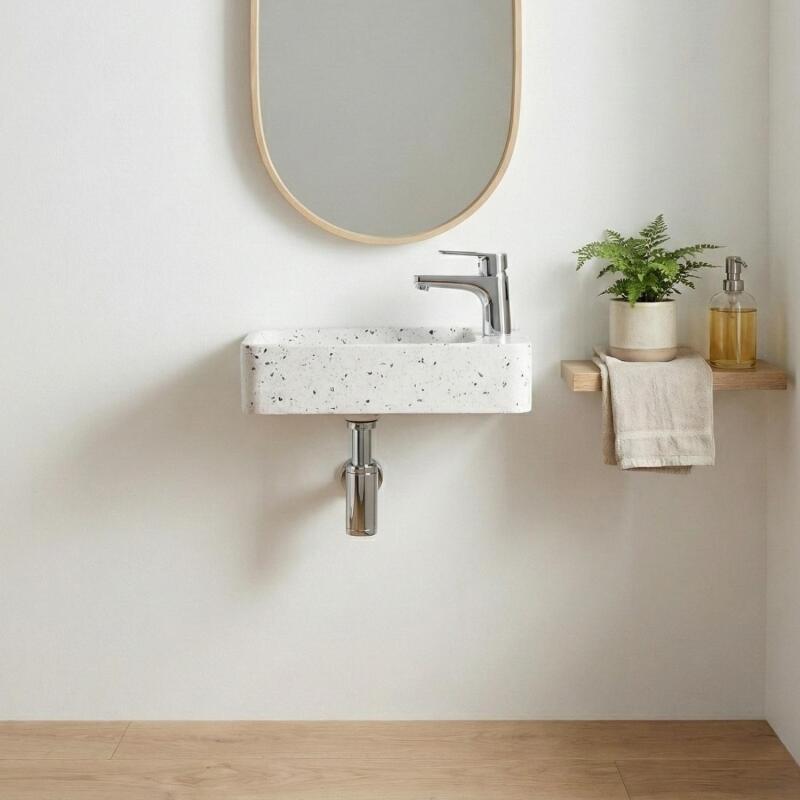 Vasque lave-mains à suspendre rectangle en terrazzo 45x28cm