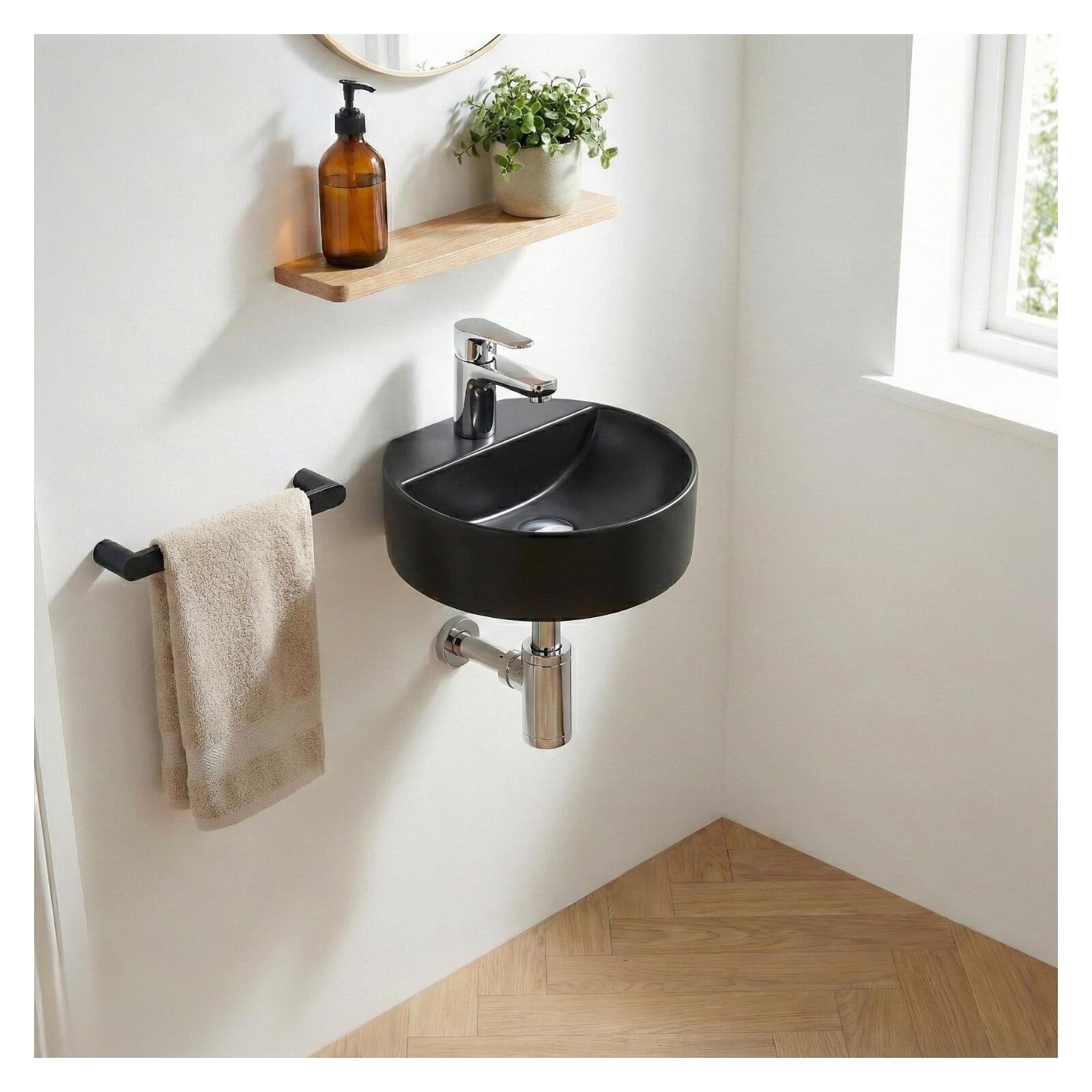 Vasque lave-mains à suspendre ronde en céramique