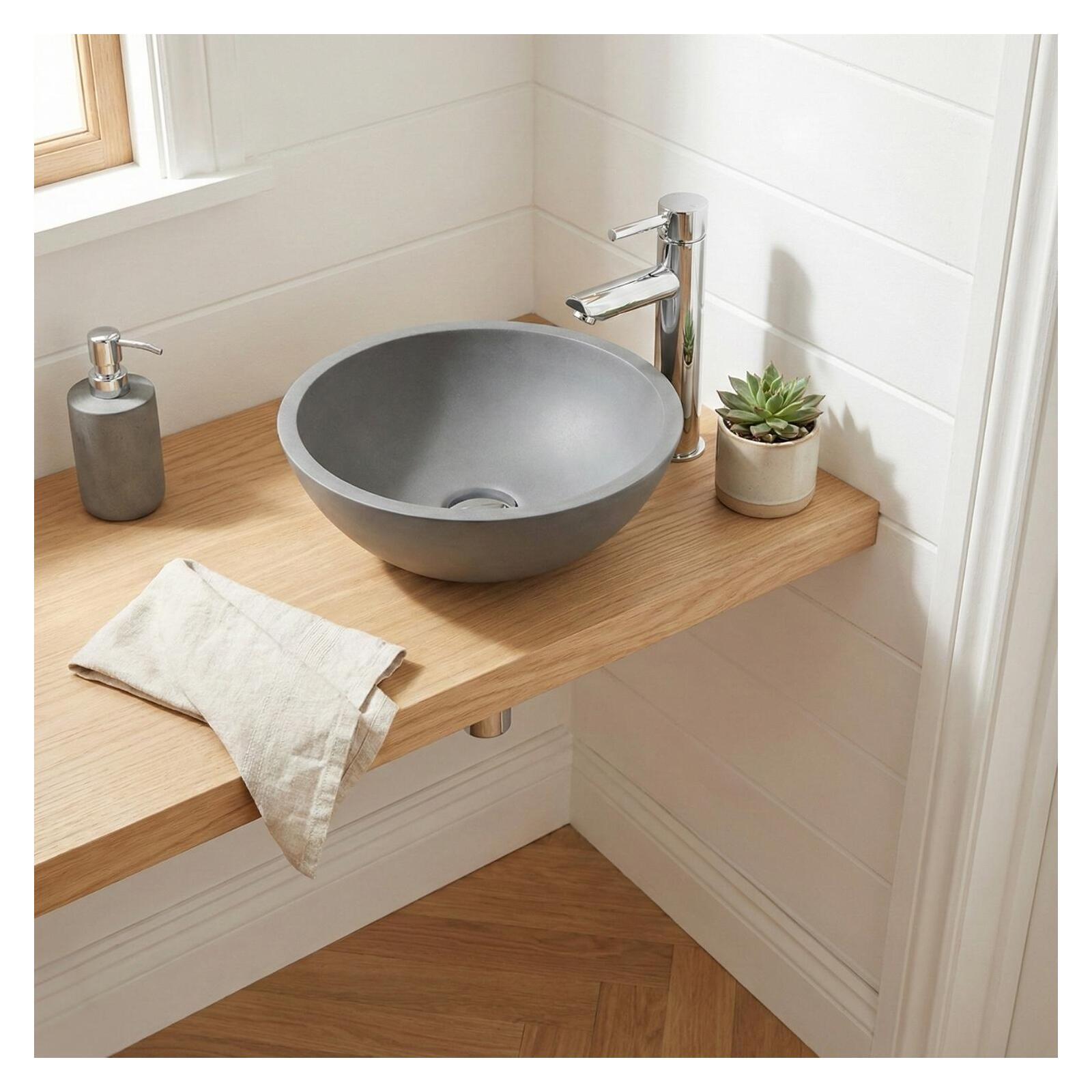 Vasque lave-mains à poser ronde en béton gris 26cm