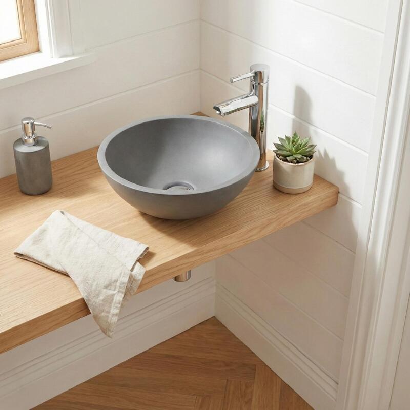 Vasque lave-mains à poser ronde en béton gris 26cm