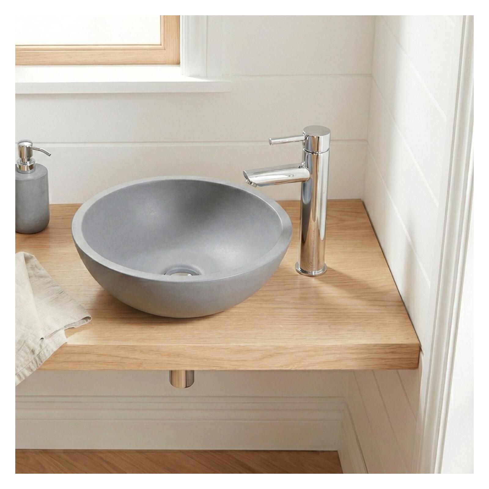 Vasque lave-mains à poser ronde en béton gris 26cm