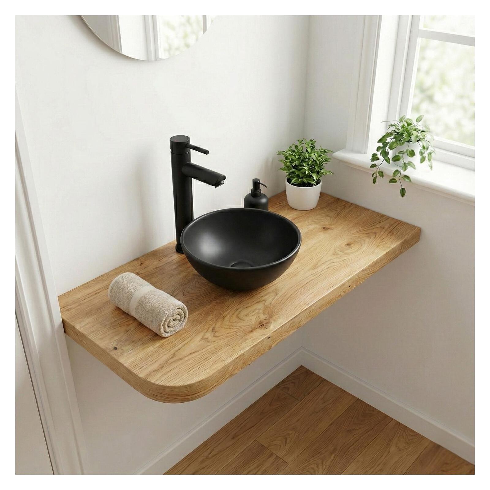 Vasque lave-mains à poser ronde en céramique noir 26cm