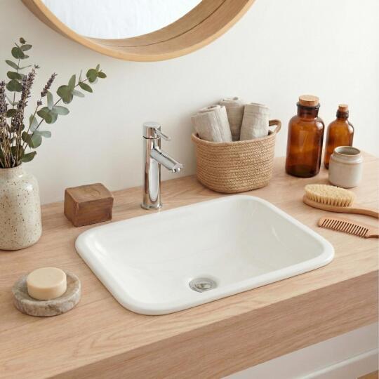 Vasque à encastrer rectangle en céramique blanche 48x37cm