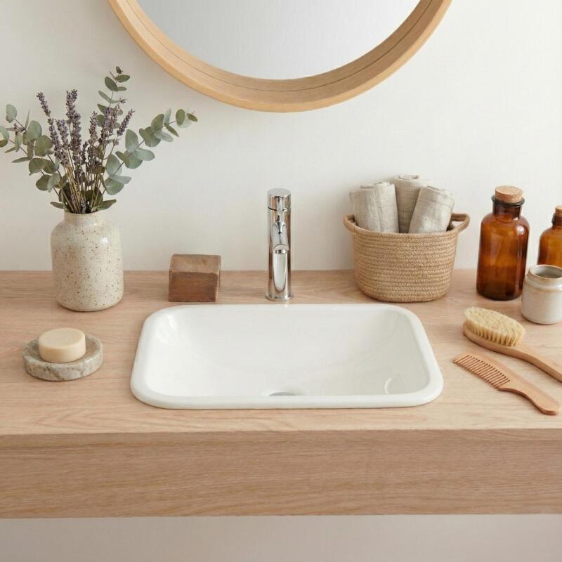 Vasque à encastrer rectangle en céramique blanche 48x37cm