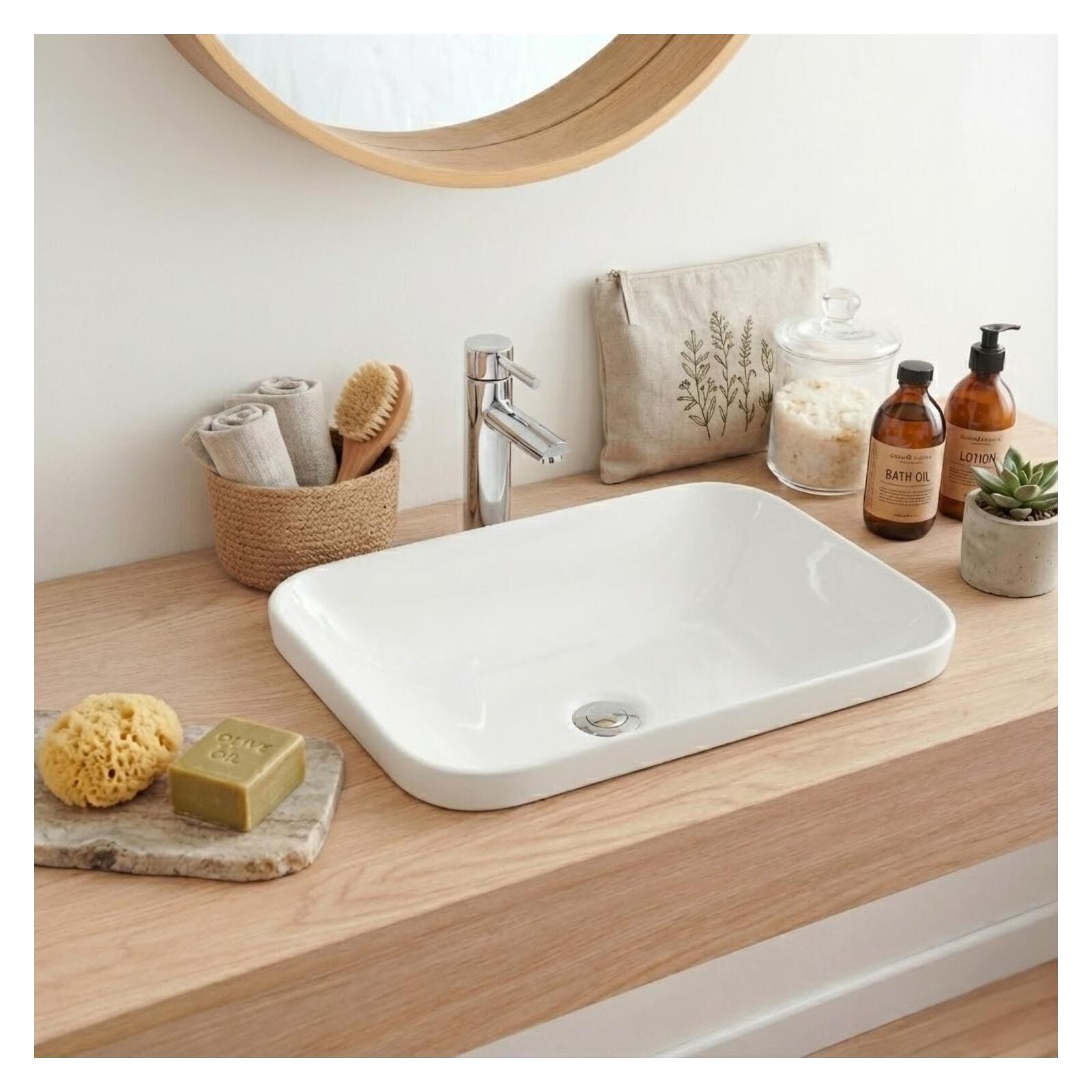 Vasque à encastrer rectangle en céramique blanche 53x37cm