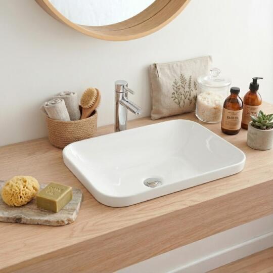 Vasque à encastrer rectangle en céramique blanche 53x37cm