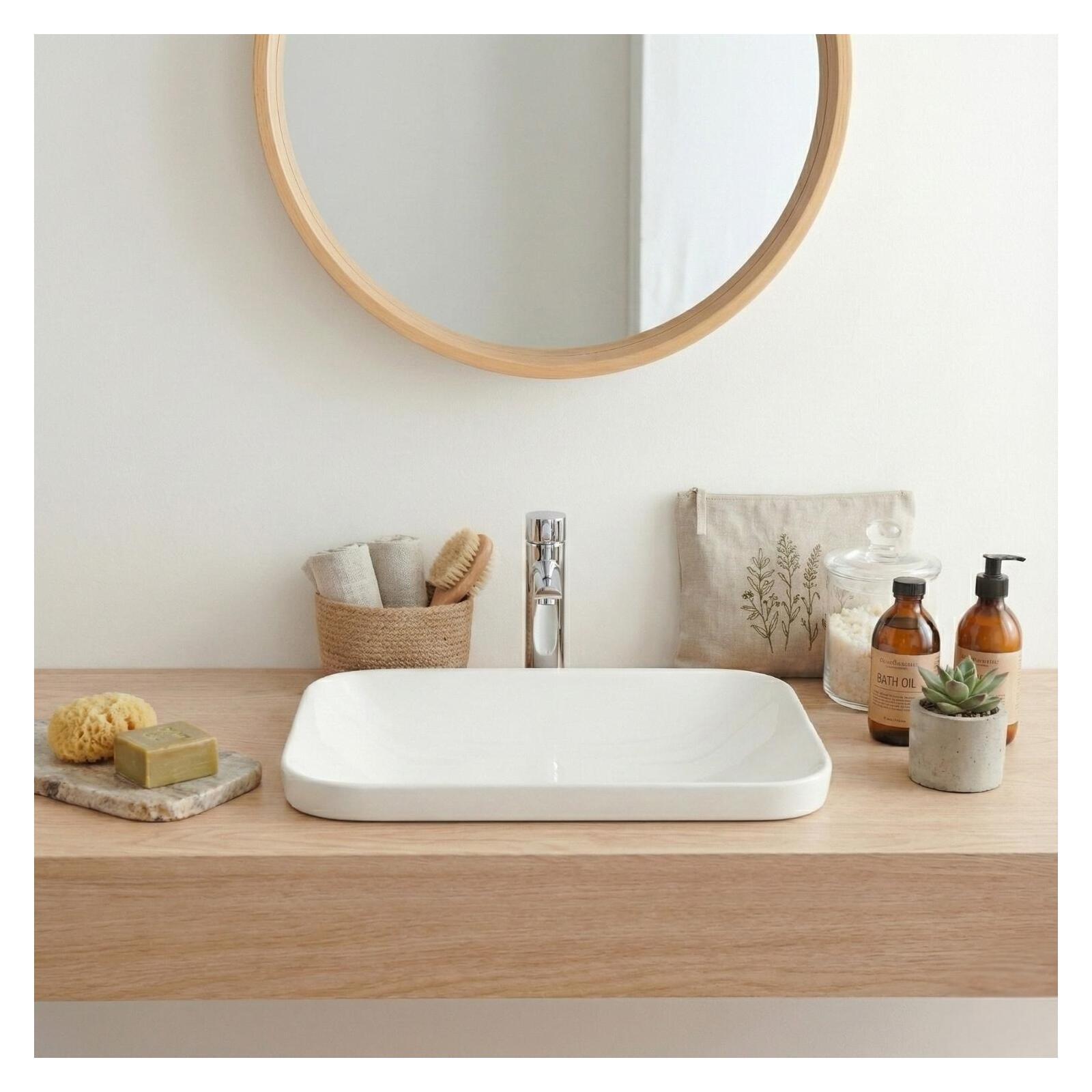 Vasque à encastrer rectangle en céramique blanche 53x37cm