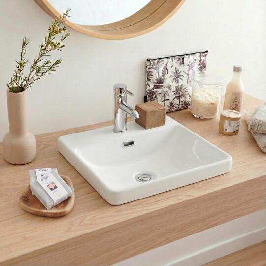 Vasque semi encastrée carrée en céramique blanche 37cm