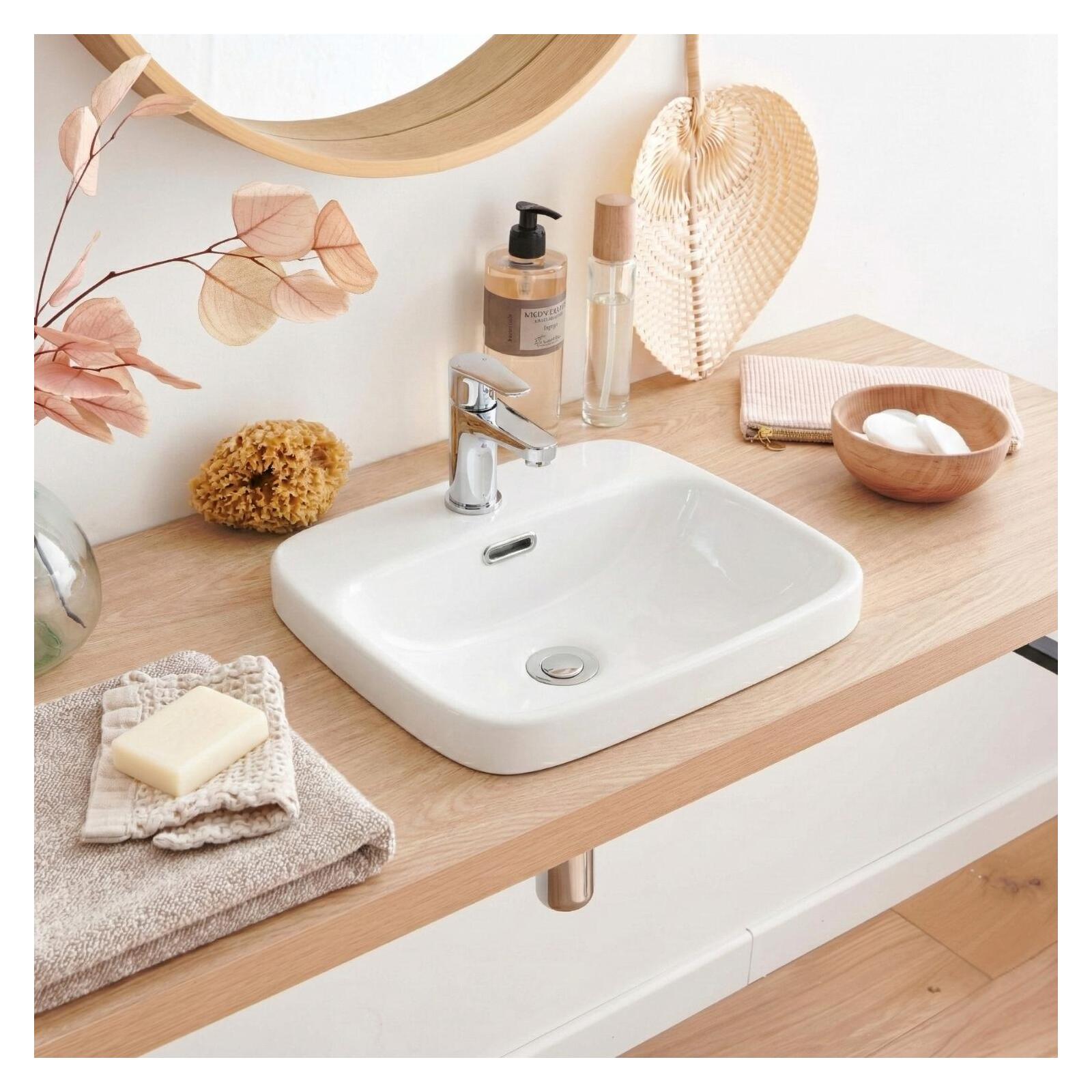 Vasque semi encastrée carrée en céramique blanche 37cm