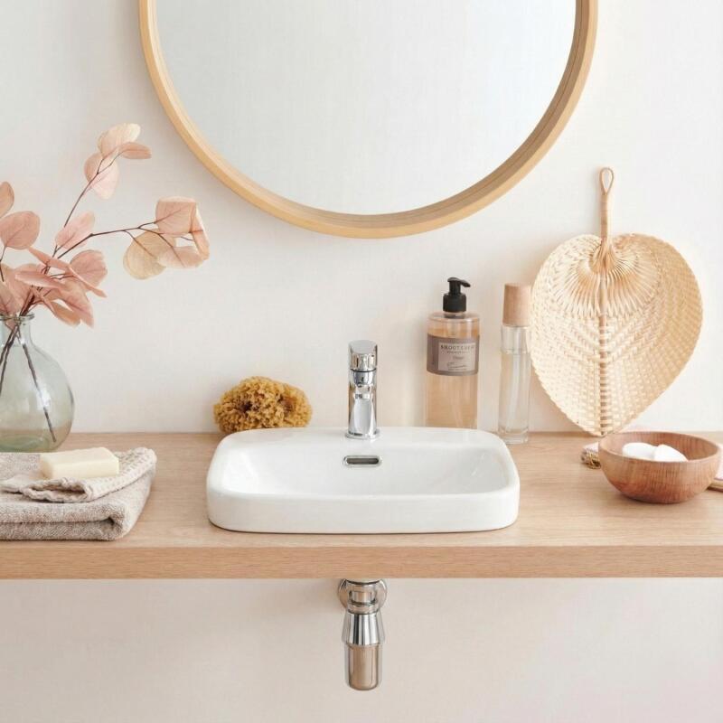 Vasque semi encastrée carrée en céramique blanche 37cm