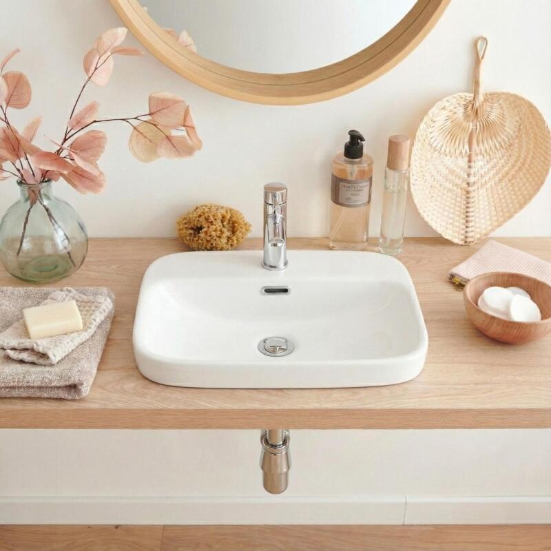 Vasque semi encastrée rectangulaire en céramique blanche 48x37cm